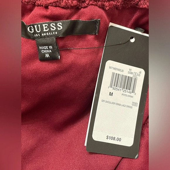 Guess Enna Lace Off-The-Shoulder Dress (burgundy color) NWT Medium - Picture 6 of 9